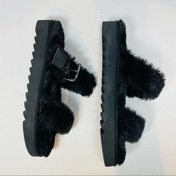 NINE WEST Women's Funkie2 Flat Faux Fur Black Sandals Size 7M - Picture 6 of 8